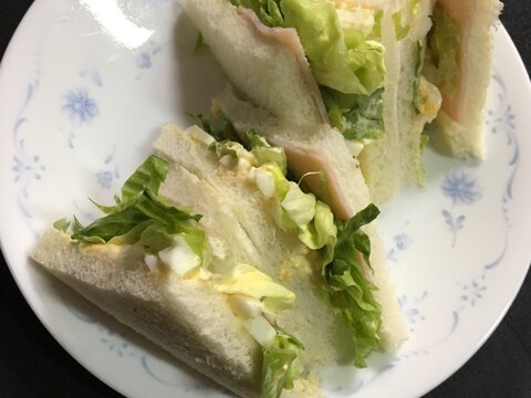 食パン10枚切りで☆チーズ玉子とハムサンドイッチ☆